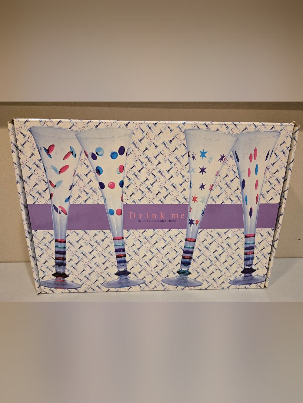 Helen James Drink Me Colorful Polka Dot & Star Champagne Flutes - Set of 4